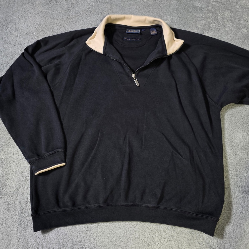 Bobby Jones Mens L Quarter Zip Pullover Black Peruvian Pima Cotton Contrast Trim